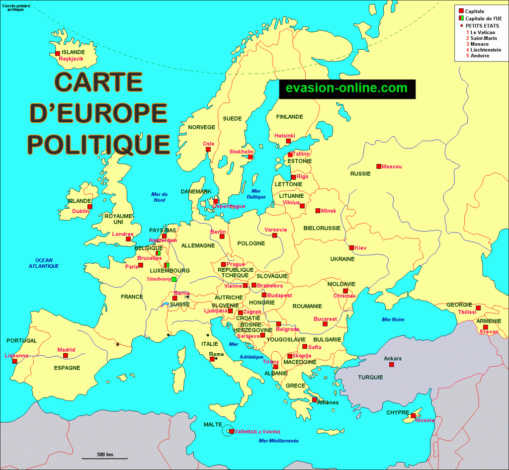 Carte D Europe Images Et Photos » Vacances - Arts- Guides avec Pays Et Capitales Union Européenne 