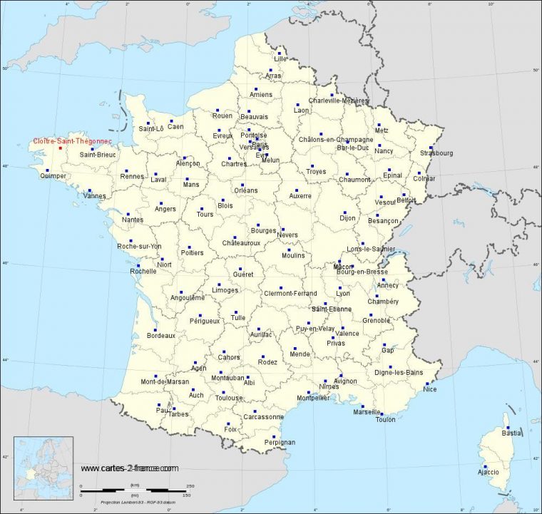 Carte De Cloître-Saint-Thégonnec : Situation Géographique Et serapportantà Plan De France Avec Departement