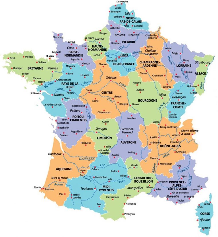 Carte De France Avec Les Régions avec Carte Des Fleuves De France