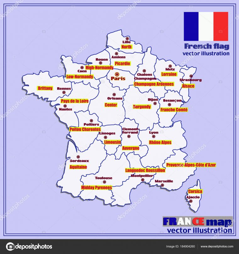 Carte De France Avec Les Régions Français. Vector. — Image tout Carte De La France Avec Les Régions