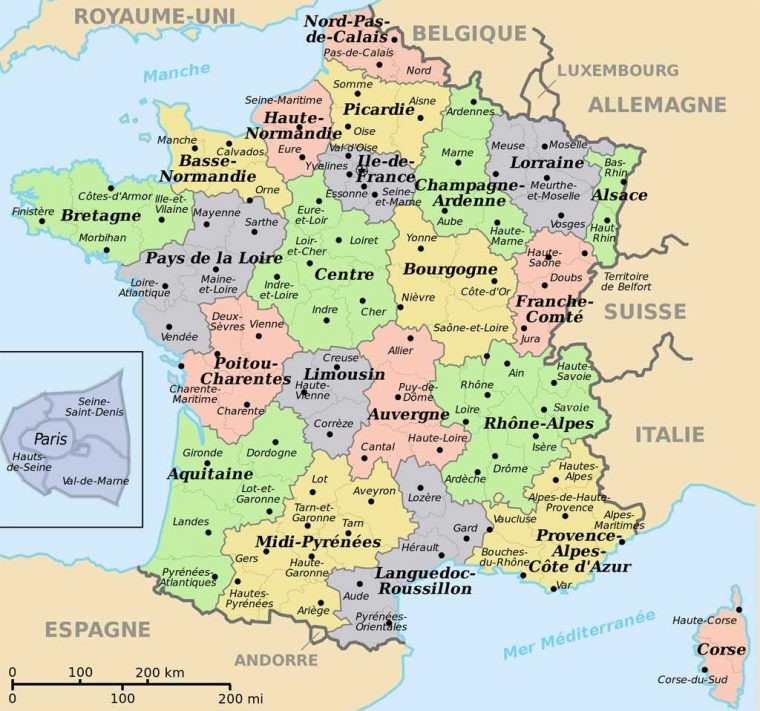 Carte De France – Départements – Régions | Carte De France tout Carte De France Et Departement