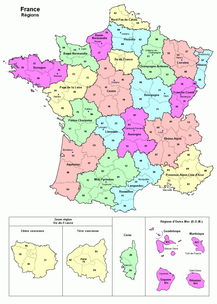 Carte De France Des Régions: 27 Régions Dont 22 En Métropole à Carte France D Outre Mer