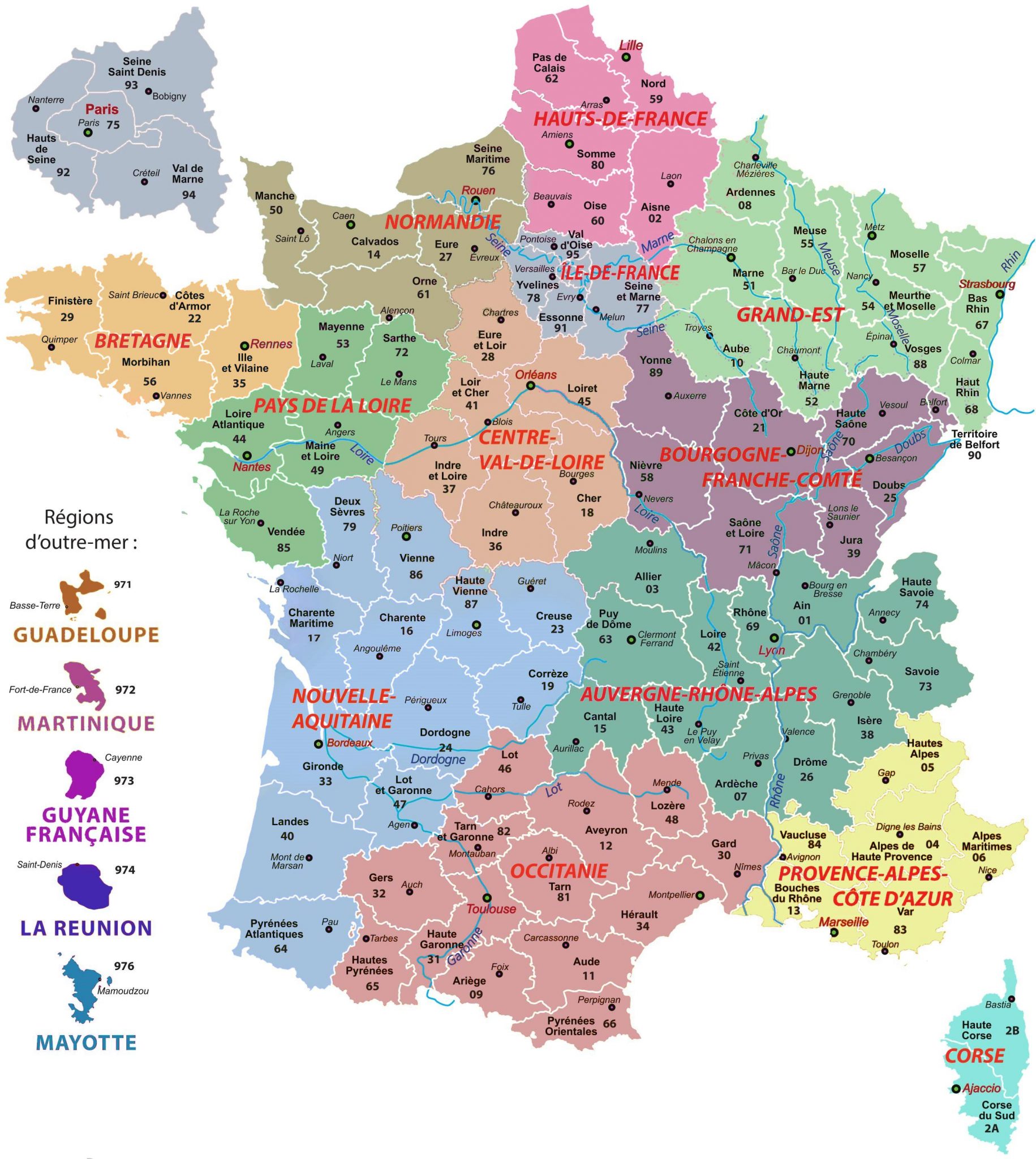 Carte De France Des Regions Carte Des Regions De France Tout Departement D Outre Mer Carte 1831x2048 