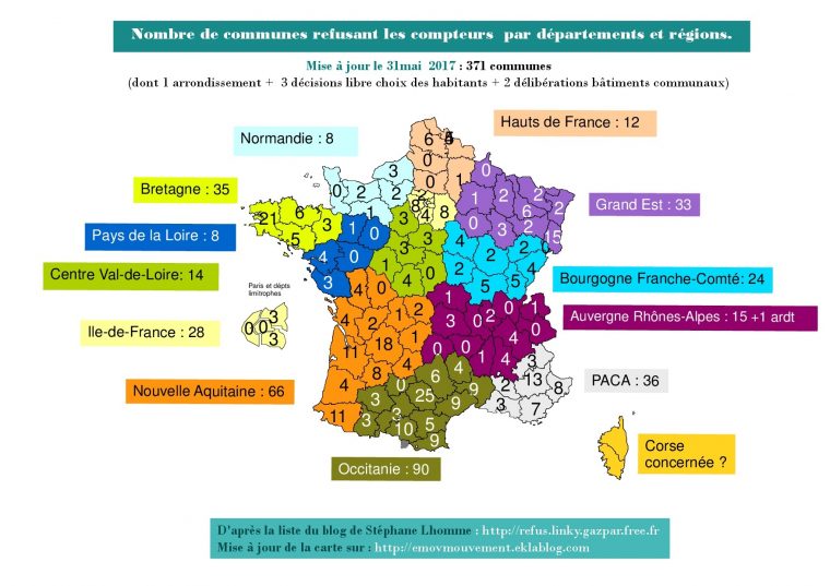 Carte De France Refus Linky Juin 2017 | L'association L concernant Carte Des Départements De France 2017