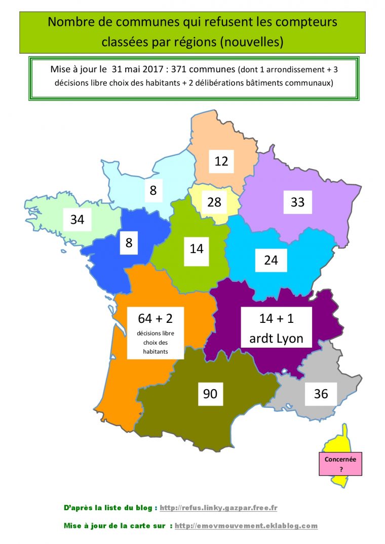 Carte De France Refus Linky Juin 2017 | L'association L dedans Carte Des Départements De France 2017