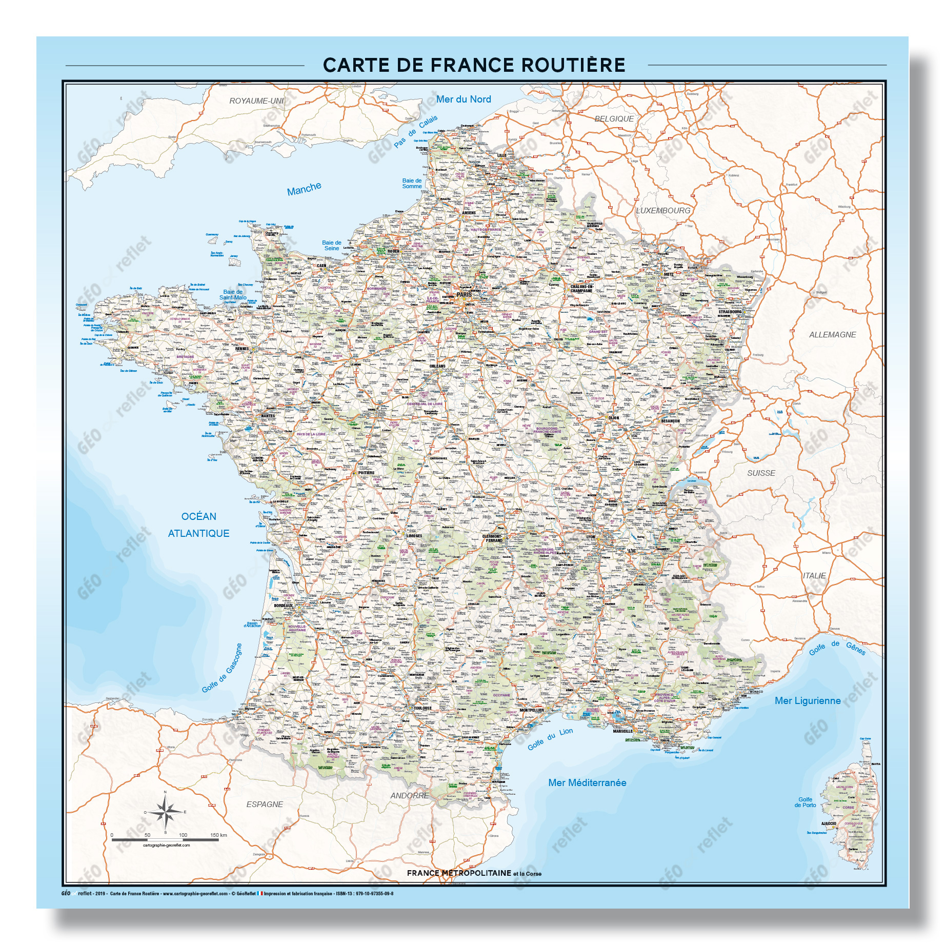 Carte De France Routière - Affiche 1Mx1M - Mise À Jour 2019 tout Carte De France Grand Format 