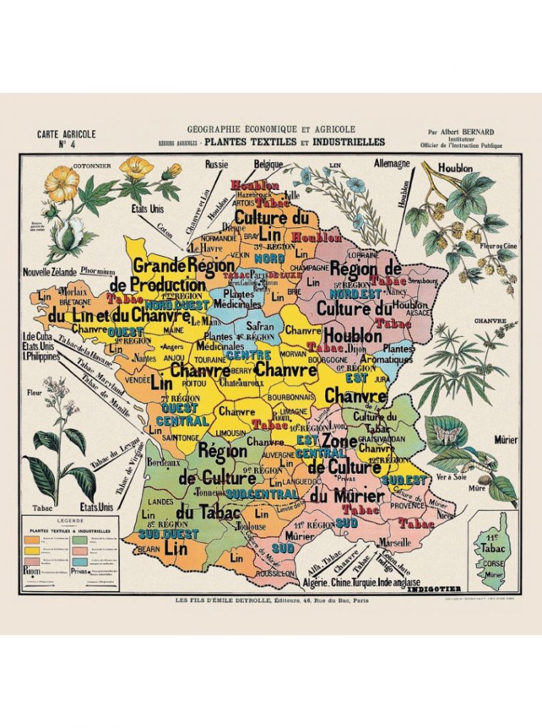 Carte De Géographie N°4 : "plantes Textiles Et Industrielles" pour Carte De France Pour Les Enfants