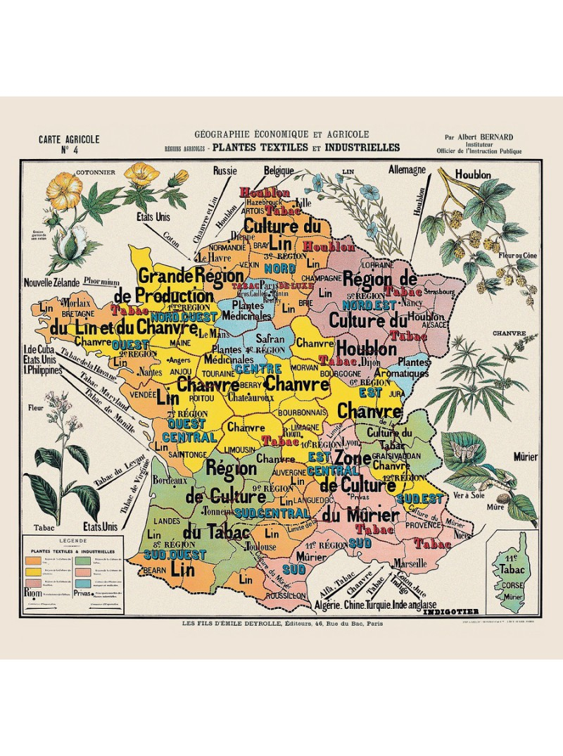 Carte De Géographie N°4 : &quot;plantes Textiles Et Industrielles&quot; pour Carte De France Pour Les Enfants