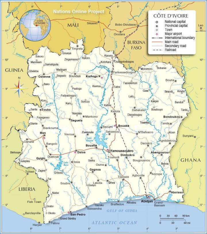 Carte De La Côte D'ivoire – Routière, Administrative, Villes tout Carte De L Europe 2017