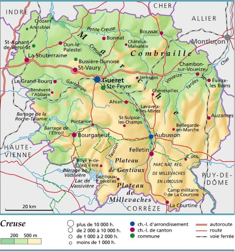 Carte De La Creuse – Creuse Carte Du Département 23 – Villes concernant Carte Départementale De La France