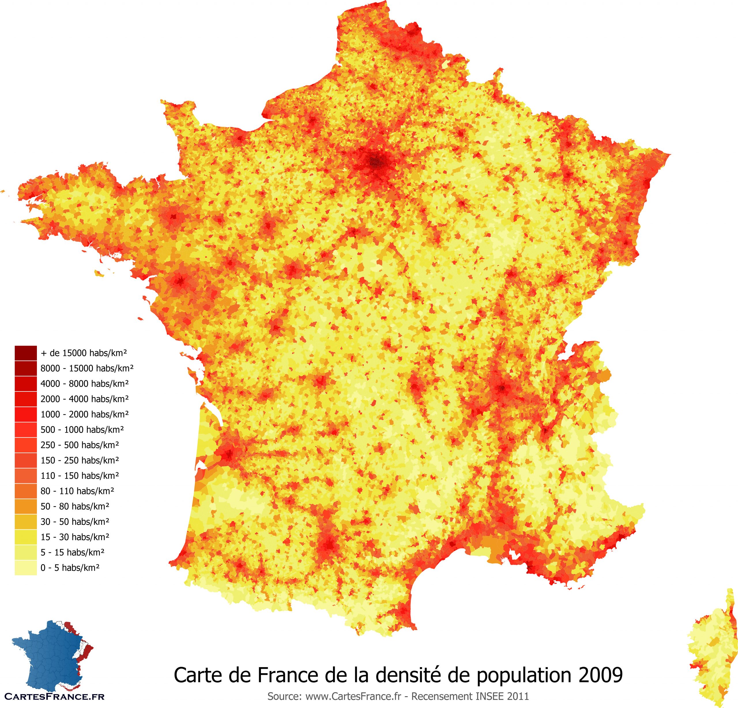 Carte De La Densité De Population 2009 dedans Carte France Avec Region