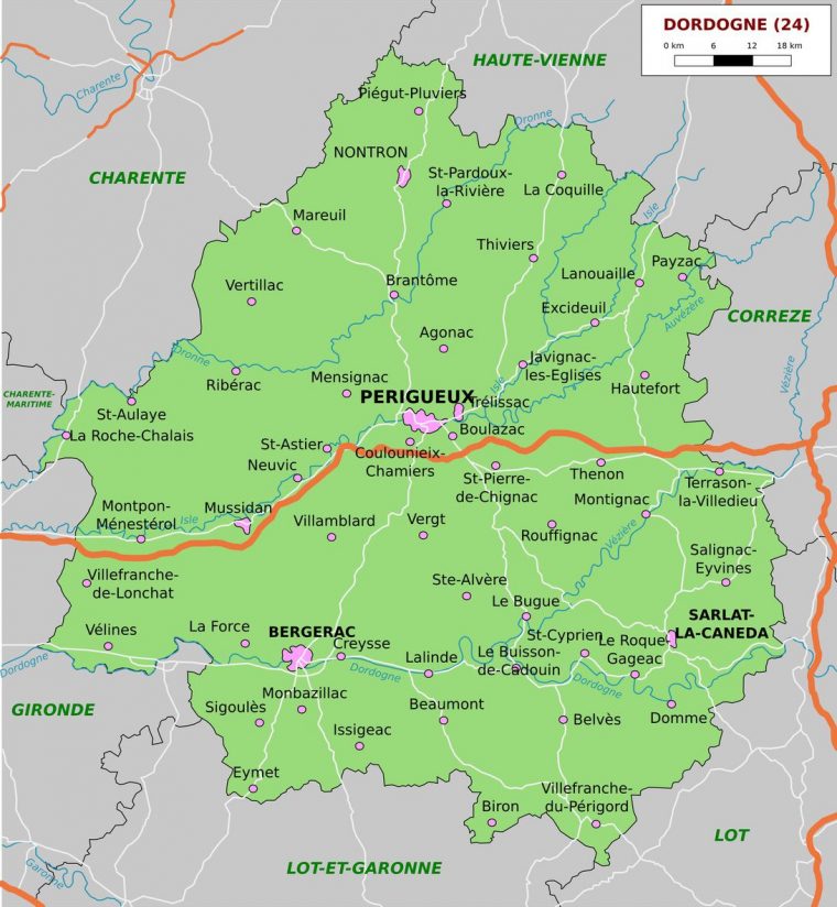 Carte De La Dordogne – Dordogne Carte Des Villes, Communes dedans Carte Region Departement