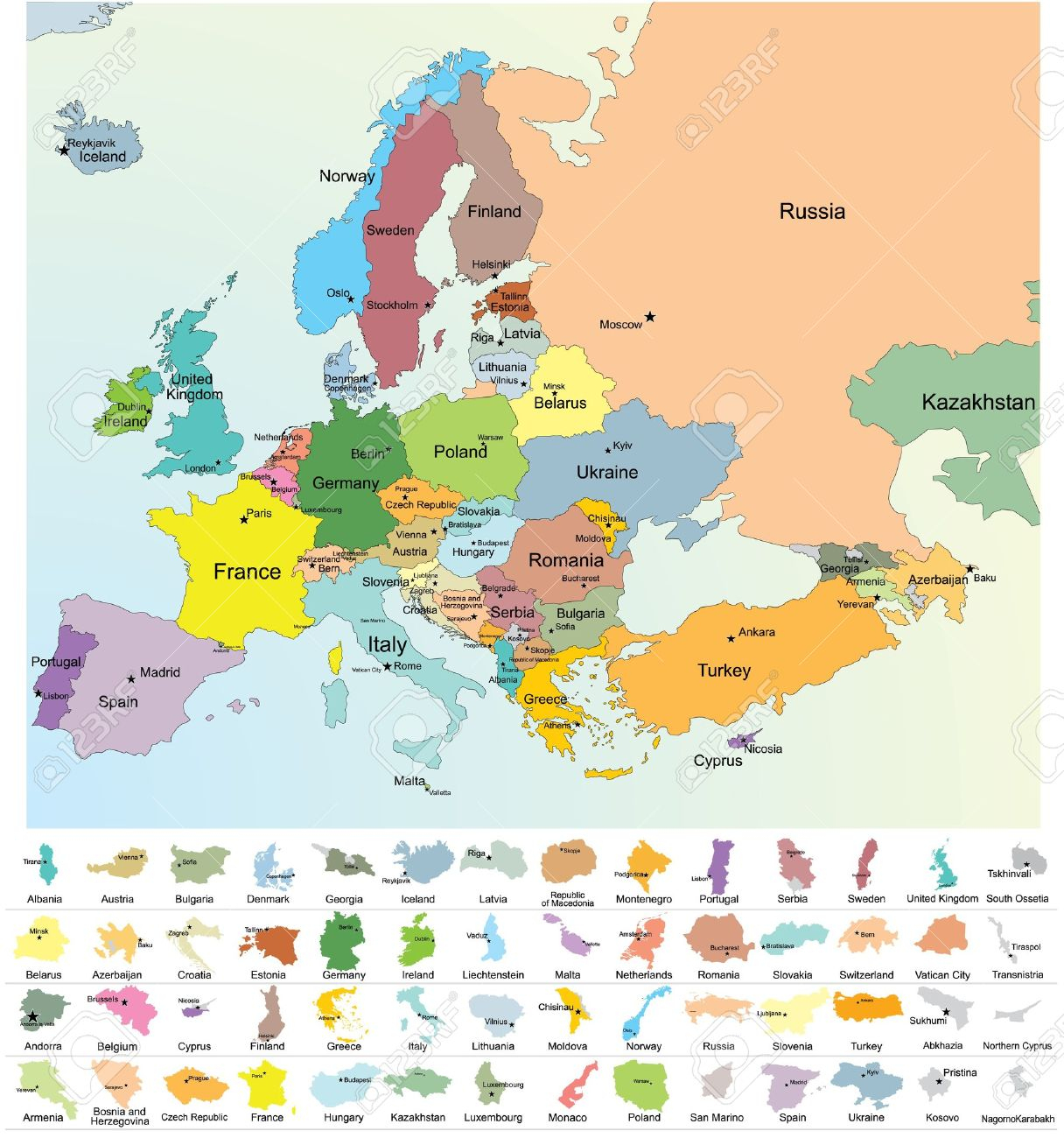Carte De L&amp;#039;europe - Tous Les Pays Européens Avec Des Noms Et Des  Chapiteaux, Toutes Les Silhouettes Isolées Des Frontières Nationales -  Notamment Avec encequiconcerne Tout Les Pays D Europe 