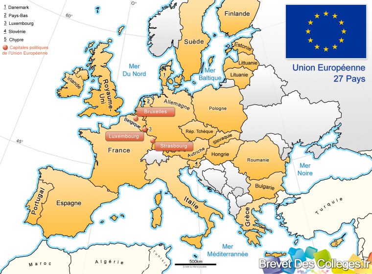 Carte De L'europe – Union Européenne avec Carte Des Pays Membres De L Ue