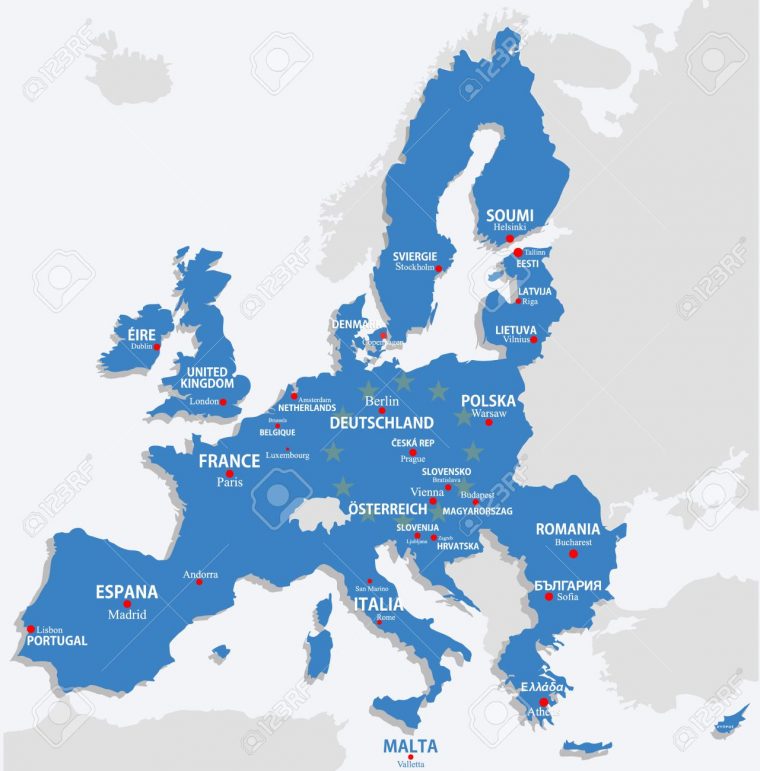 Carte De L'union Européenne Avec Les Pays De L'europe Et Le Nom De Capital avec Carte Des Pays De L Union Européenne