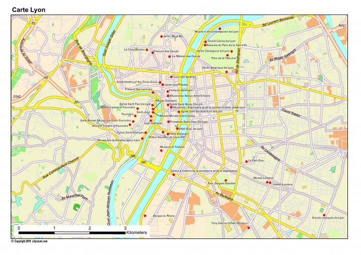 Carte De Lyon Plan Des 31 Lieux À Voir avec Carte De France Imprimable Gratuite