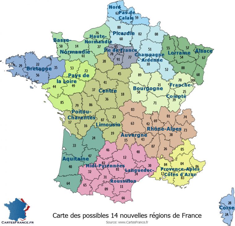 Carte Des 14 Nouvelles Régions à Régions De France Liste