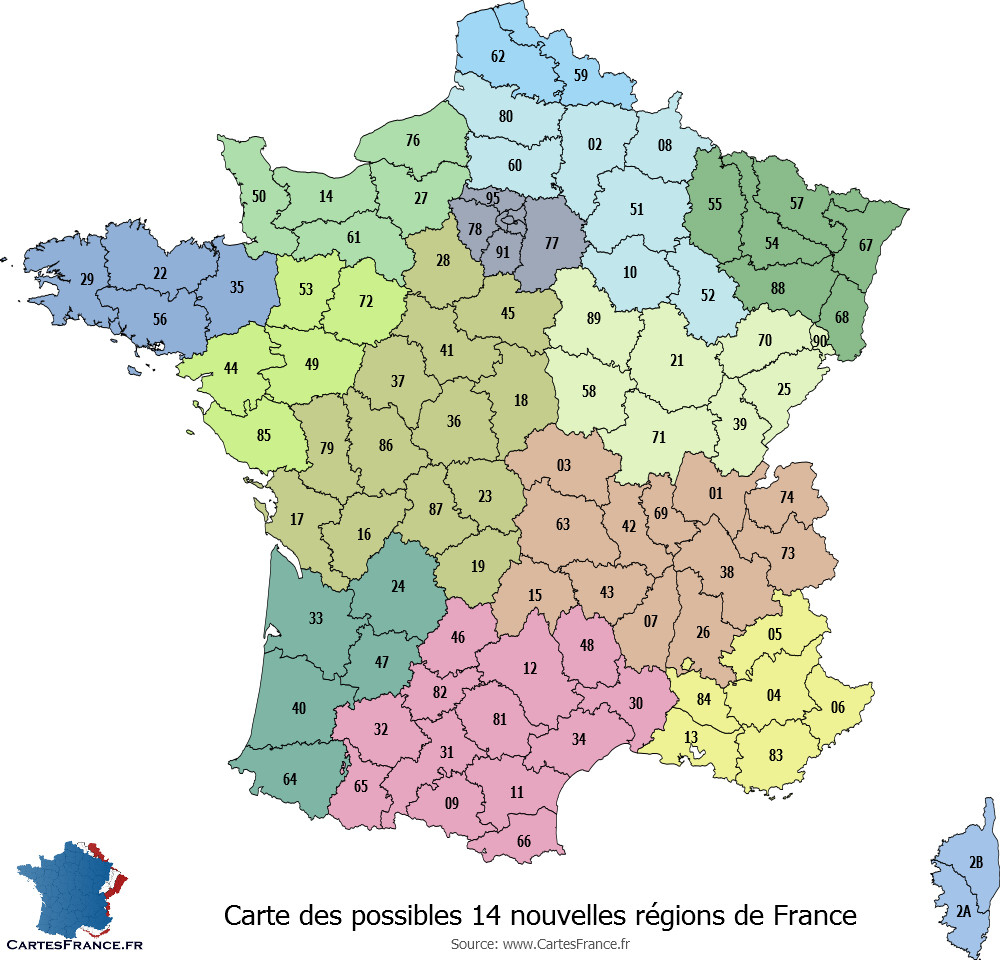 Carte Des 14 Nouvelles Régions serapportantà Carte Des Départements Français 