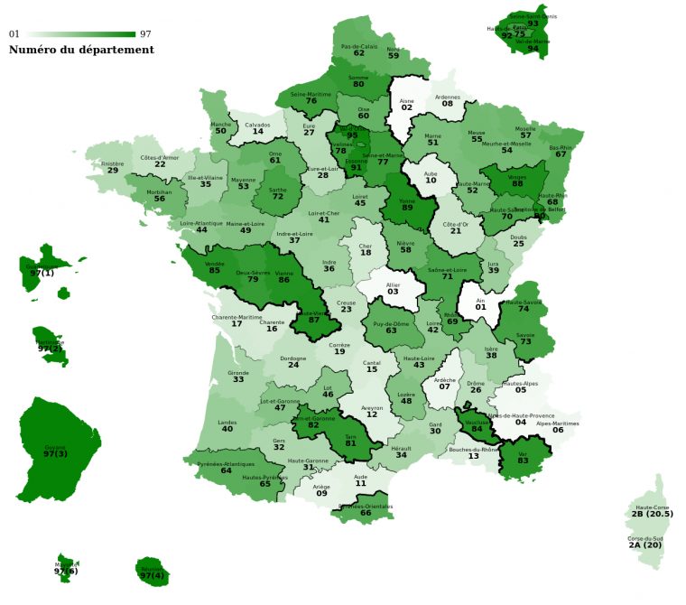 Carte Des Départements Suivant Leur Numéro, Et La Différence intérieur Numéro Des Départements