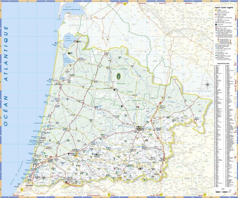 Carte Des Landes : Carte Détaillée Des Landes, Département intérieur Carte Avec Les Departement