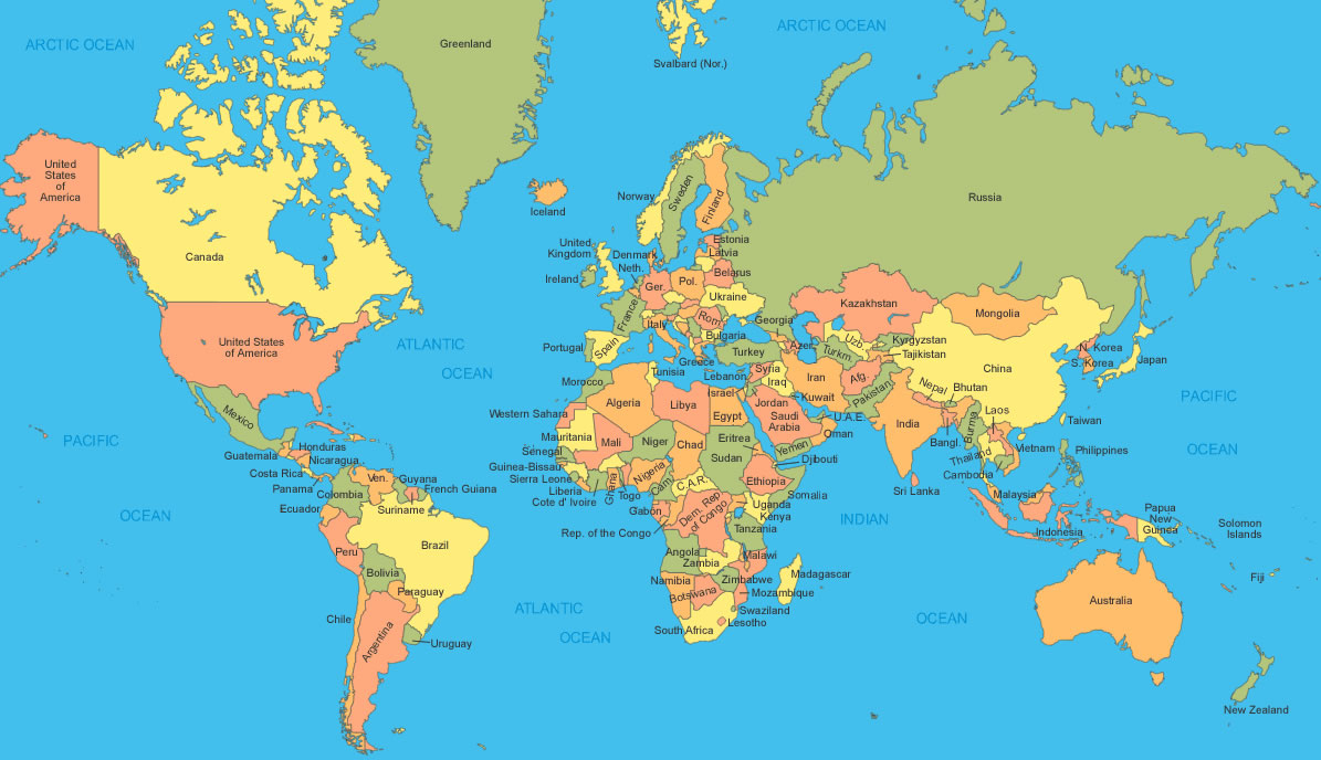Carte Des Pays Du Monde Anglais, La Carte Des Pays Du Monde dedans Carte Du Monde Pour Enfant 
