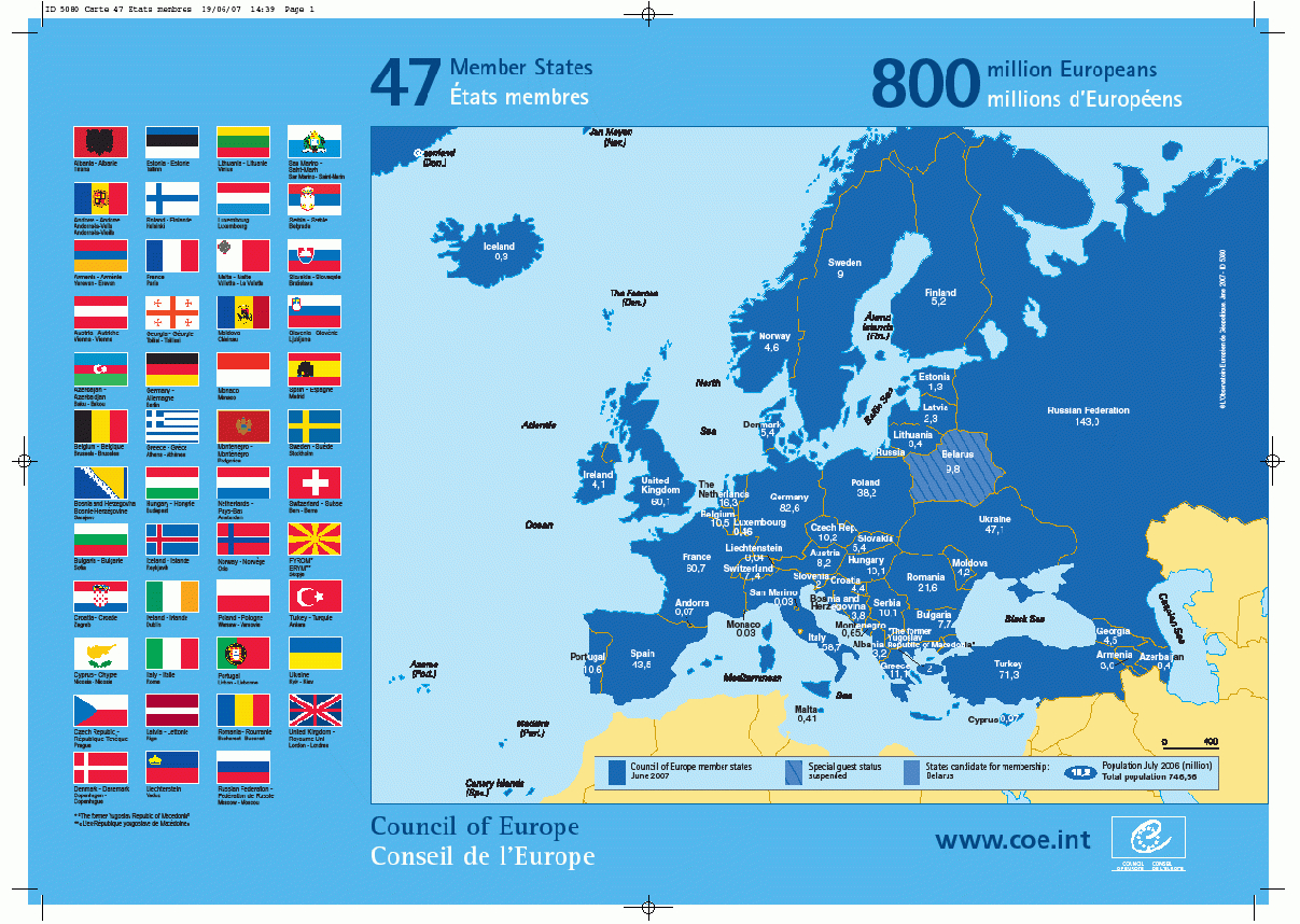 Carte Des Pays Membres Du Conseil De L&amp;#039;europe / Map Of The encequiconcerne Carte Des Pays De L Europe 