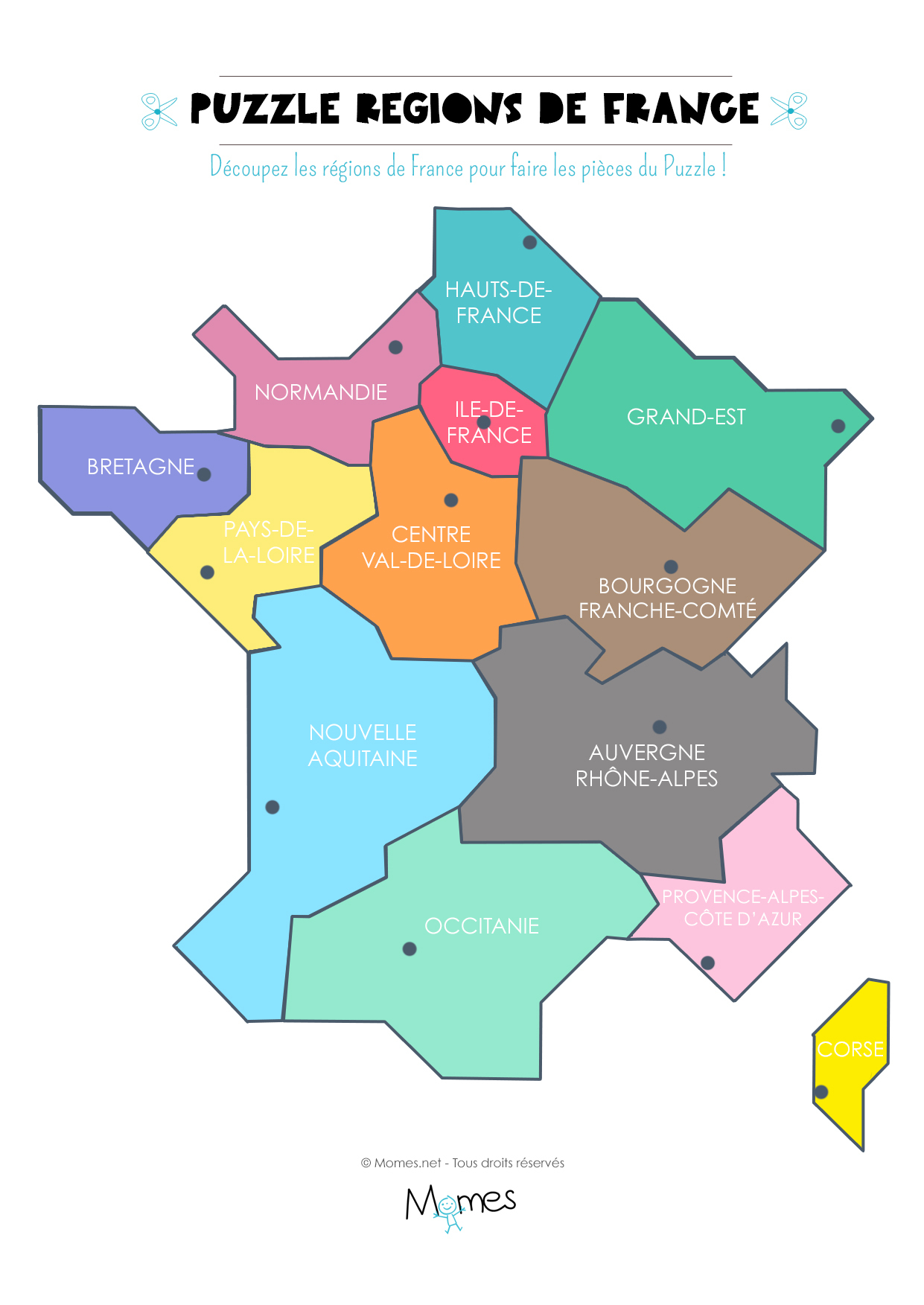 Carte Des Régions De France À Imprimer En Puzzle ! - Momes dedans Quiz Régions De France 