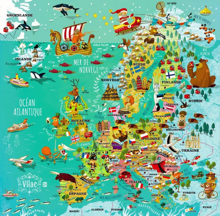 Carte D'europe | Carte Europe, Cartes Illustrées, Carte dedans Carte Europe Enfant