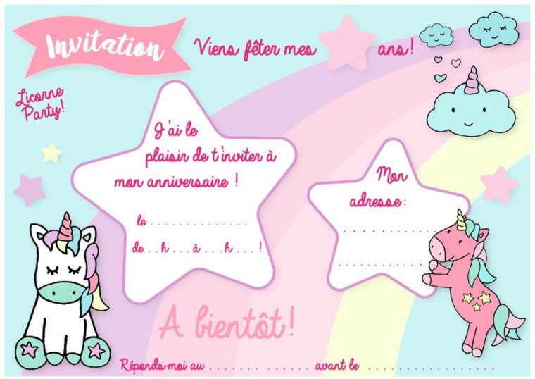 Carte D'invitation D'anniversaire Thème Des Licornes intérieur Jeux À Imprimer 3 Ans