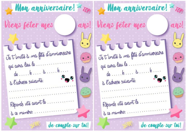 Carte D'invitation D'anniversaire Thème Kawaii tout Calendrier Des Anniversaires À Imprimer