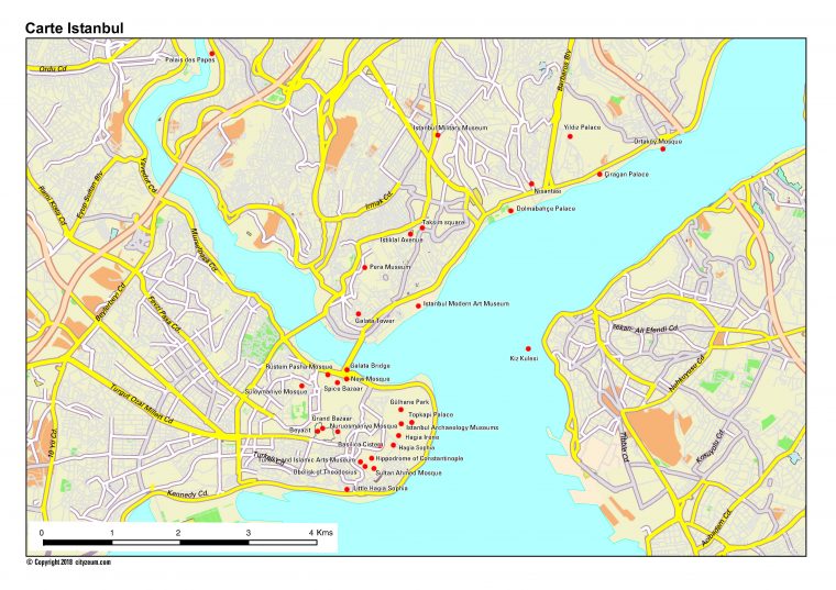 Carte D'istanbul Plan Des 22 Lieux À Voir intérieur Carte D Europe À Imprimer