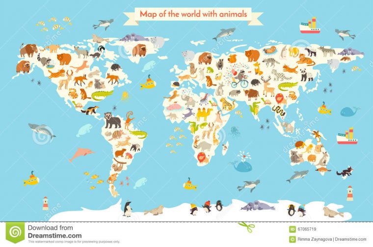 Carte Du Monde D'animaux Illustration Colorée De Vecteur De tout Carte Du Monde Enfant