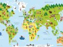 Carte Du Monde Drôle De Bande Dessinée Avec Des Enfants De Différentes  Nationalités, Les Animaux Et Les Monuments De Tous Les Continents Et Les à Carte Europe Enfant