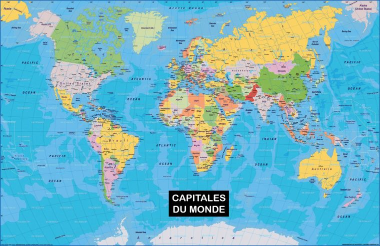 Carte Du Monde – Noms Des Capitales | Carte Du Monde Fond D tout Carte Du Monde Avec Capitale