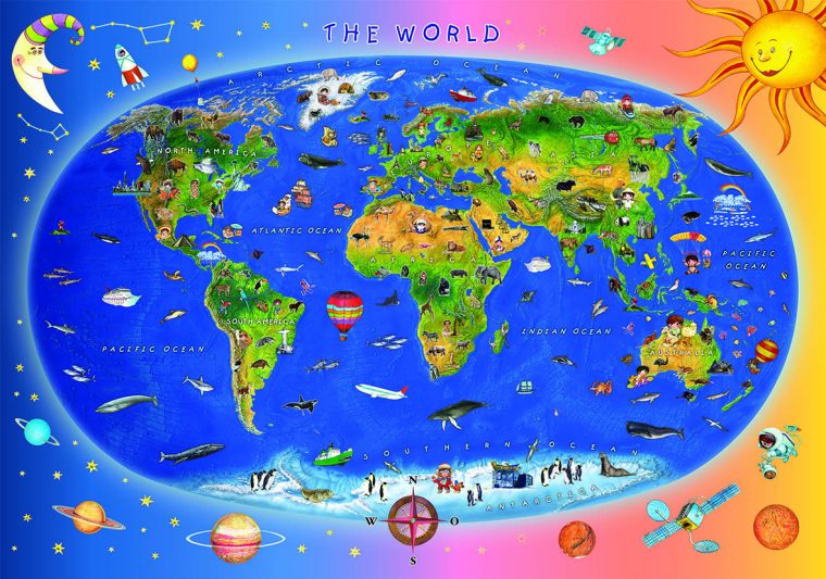 Carte Du Monde Pour Enfants (En Anglais) – 300 Pièces Dino destiné Carte Du Monde Pour Enfant