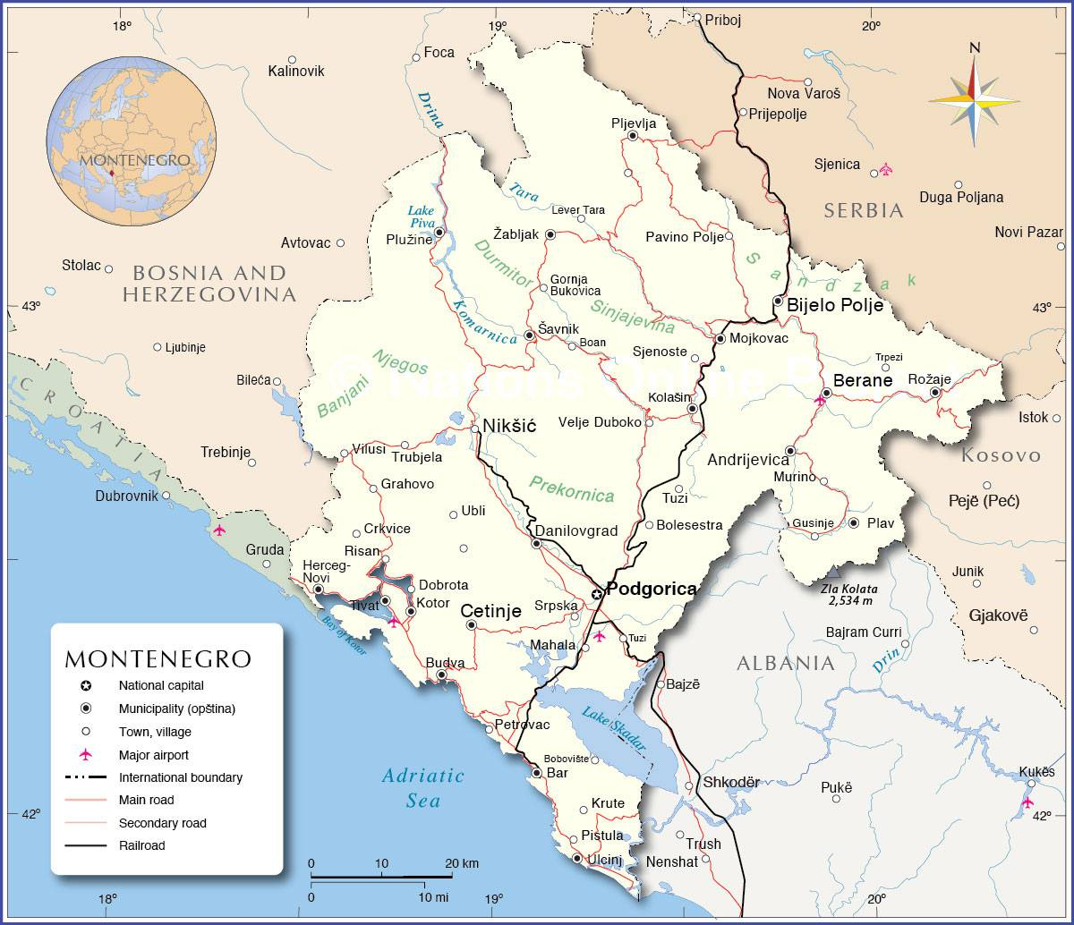 Carte Du Monténégro - Plusieurs Cartes Du Pays En Europe à Carte Des Pays D Europe