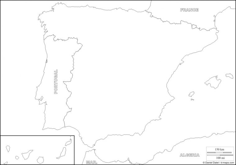 Carte Espagne Vierge, Carte Vierge De L'espagne destiné Carte De France A Remplir