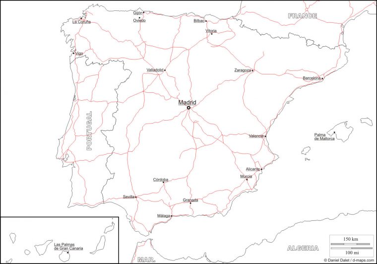 Carte Espagne Vierge Noms Villes, Carte Vierge De L'espagne avec Carte France Vierge Villes