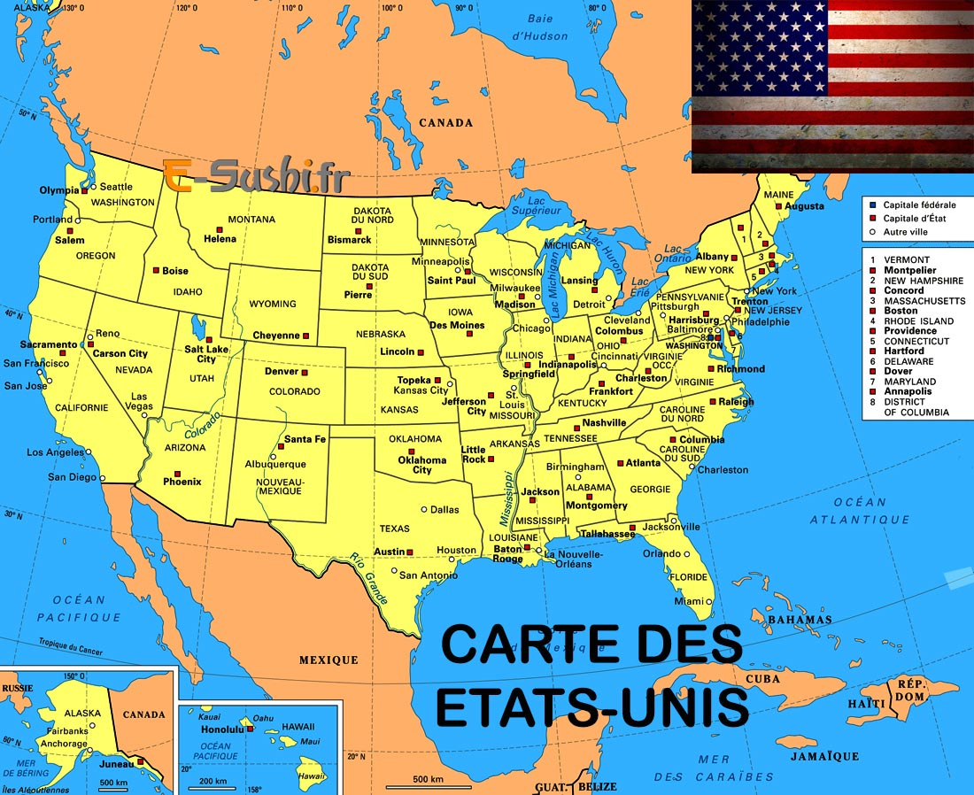 Carte Etats Unis Villes - Images - Arts Et Voyages pour Carte Etat Amerique 