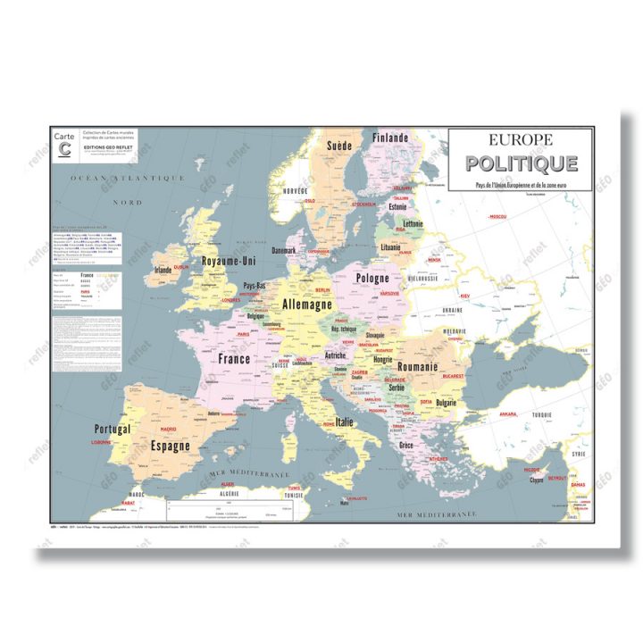 Carte Europe Politique Et Union Européenne : Affiche Format 80X60 Cm intérieur Les Capitales De L Union Européenne