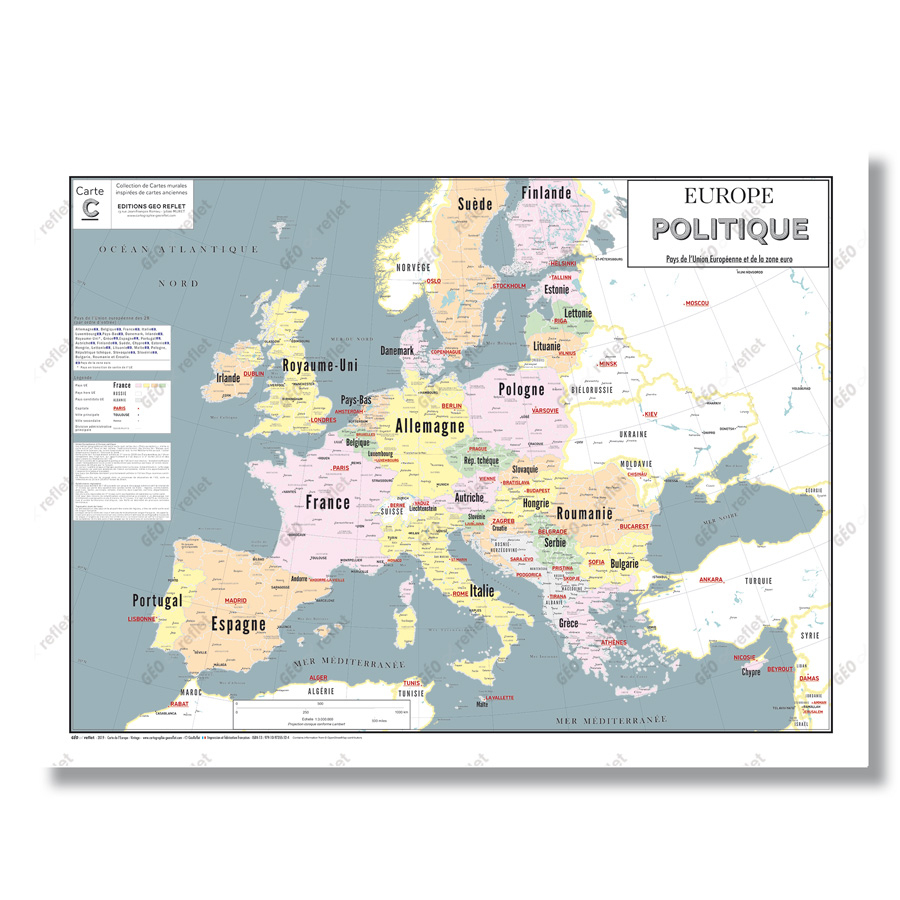 Carte Europe Politique Et Union Européenne : Affiche Format 80X60 Cm intérieur Les Capitales De L Union Européenne 