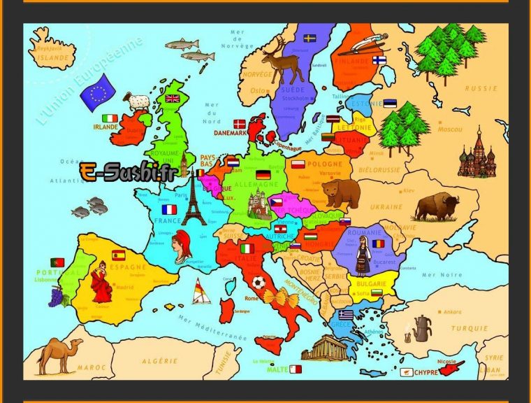 Carte Europe – Symboles Des Pays | Carte Europe, Géographie intérieur Carte Europe Enfant