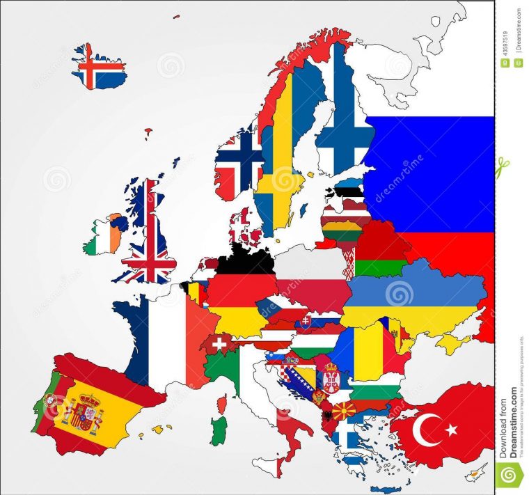 Carte Fortement Détaillée De L'europe Avec Des Drapeaux De avec Carte De L Europe Avec Pays