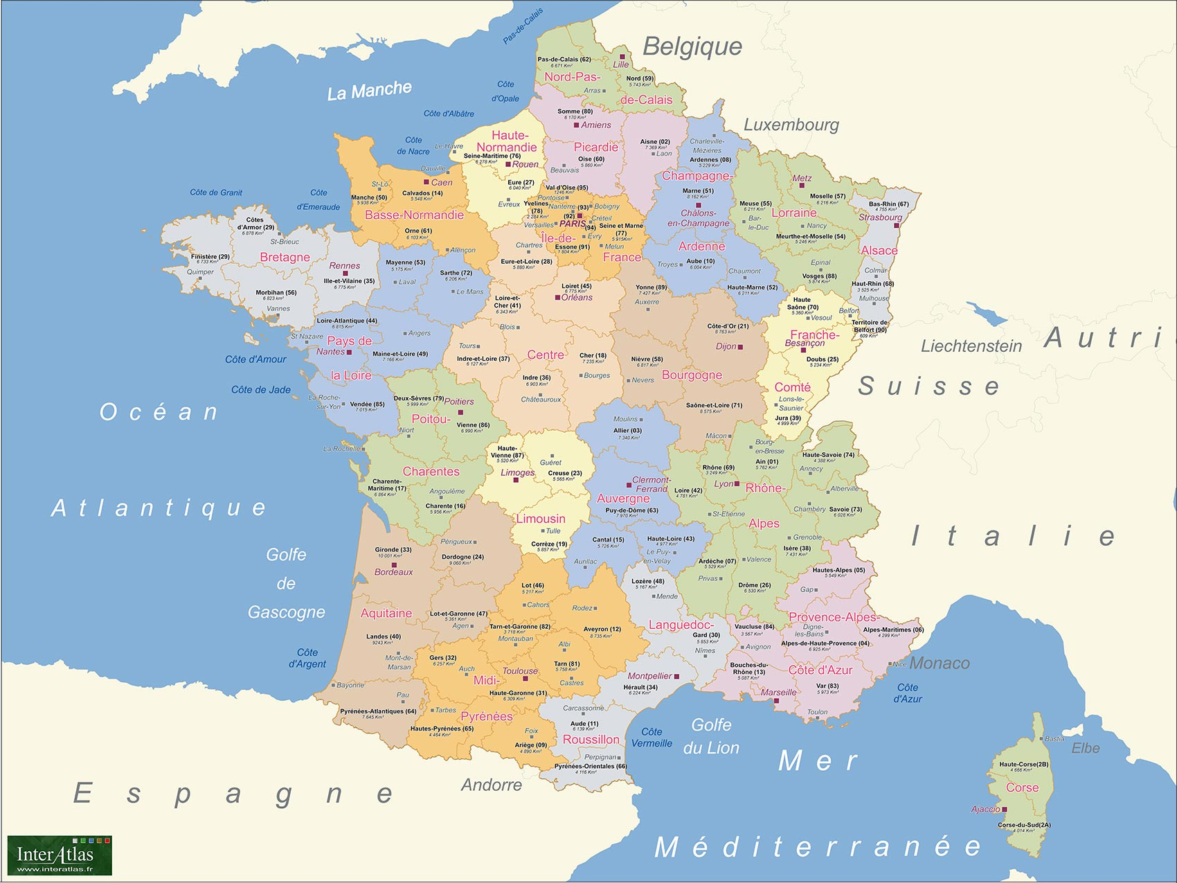 Carte France Departements Superficie à Carte De France Et Departement