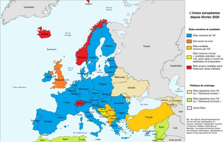 Carte : L'union Européenne – Librecours.eu intérieur Carte Des Pays Membres De L Ue