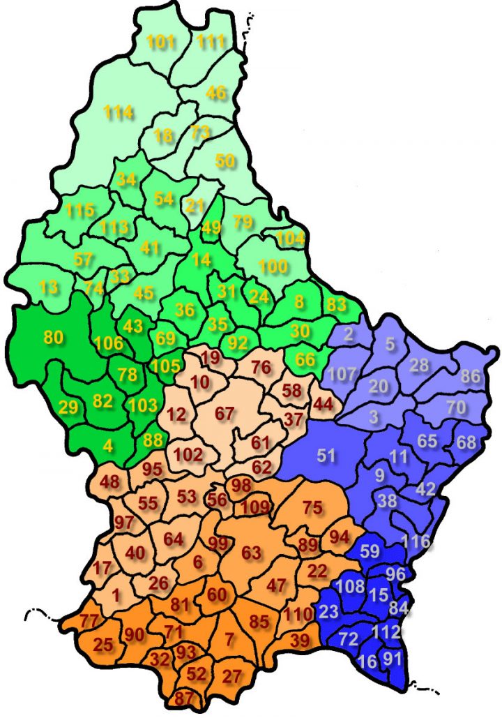 Carte Luxembourg Vierge Numéros Régions, Carte Vierge Des dedans Carte Departement Numero