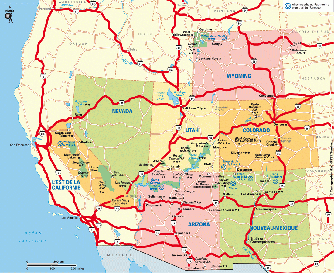 Carte Parcs Nationaux De L'ouest Américain : Plan Parcs pour Carte Des Etats Unis À Imprimer