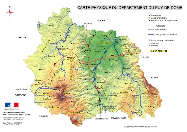 Carte Physique Du Département Du Puy-De-Dôme – Internet Des avec Carte Avec Les Departement