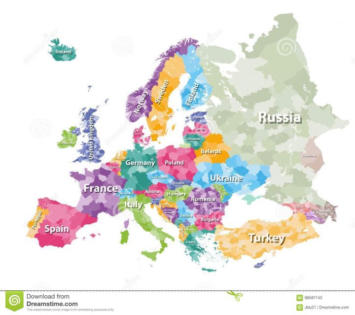 Carte Politique Colorée De L'europe Avec Des Régions De ` De dedans Carte D Europe Avec Pays