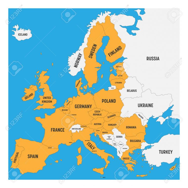 Carte Politique De L'europe Avec La Terre Blanche Et Le Jaune En  Surbrillance 28 Union Européenne, Ue, États Membres. Illustration  Vectorielle Plane tout Carte Union Européenne 28 Pays